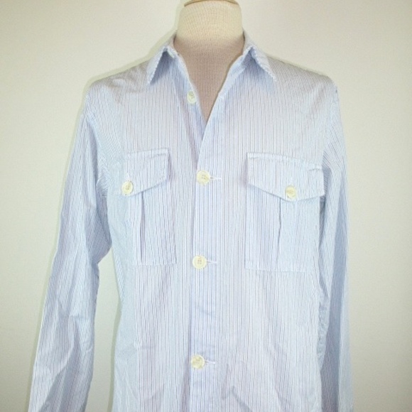 JAMES PERSE BLUE black white STRIPES POCKETS Work SHIRT TOP jacket 2 M shacket